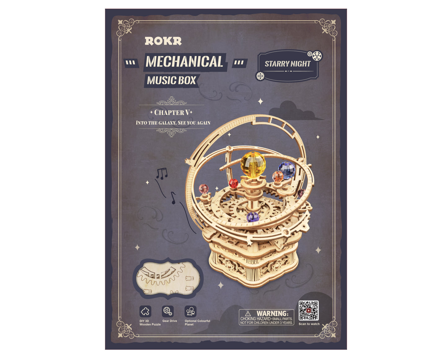 Robotime 3D Wooden Puzzle Toy - Starry Night Planetary Music Box - Woodylands Crafts