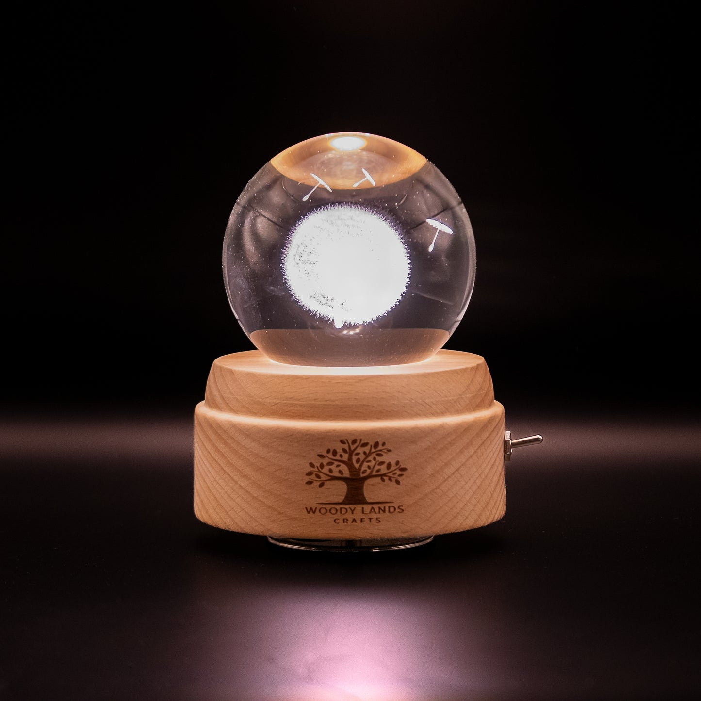 3D Crystal Baby Night Light Snowglobe Music Box - White Dandelion
