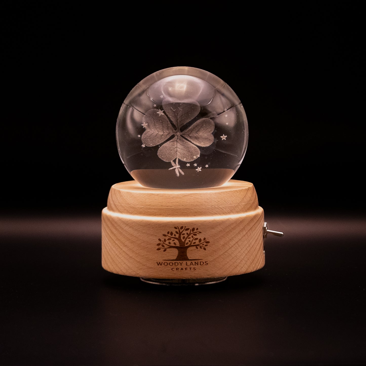 3D Crystal Baby Night Light Snowglobe Music Box - Four Leaf Clover