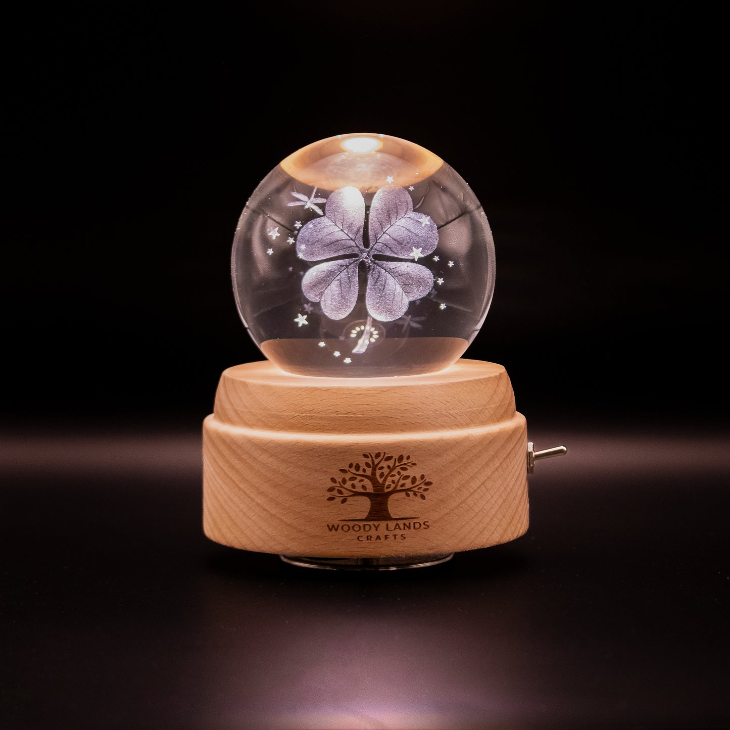 3D Crystal Baby Night Light Snowglobe Music Box - Four Leaf Clover