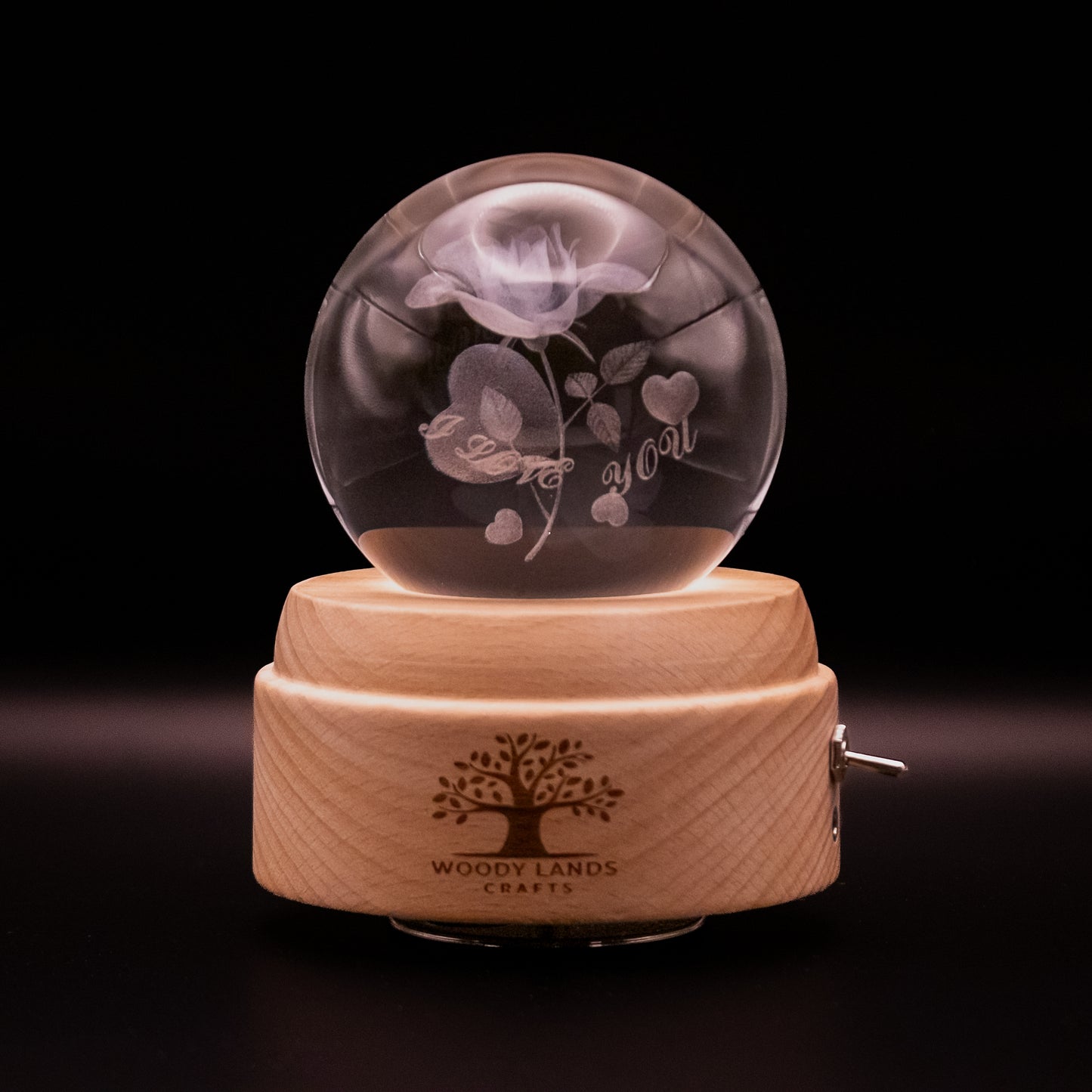 3D Crystal Baby Night Light Snowglobe Music Box - Rose