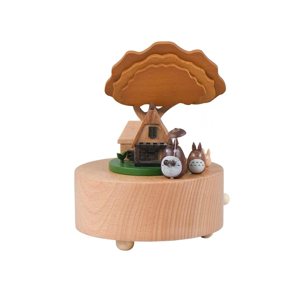 Wooden Music Box - Three Totoro under a tree - City of the sky tune