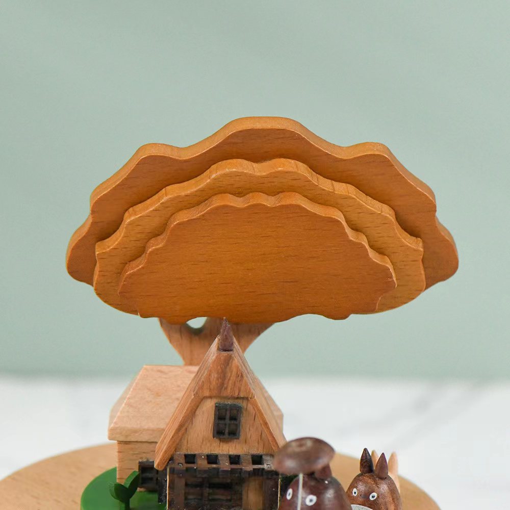 Wooden Music Box - Three Totoro under a tree - City of the sky tune