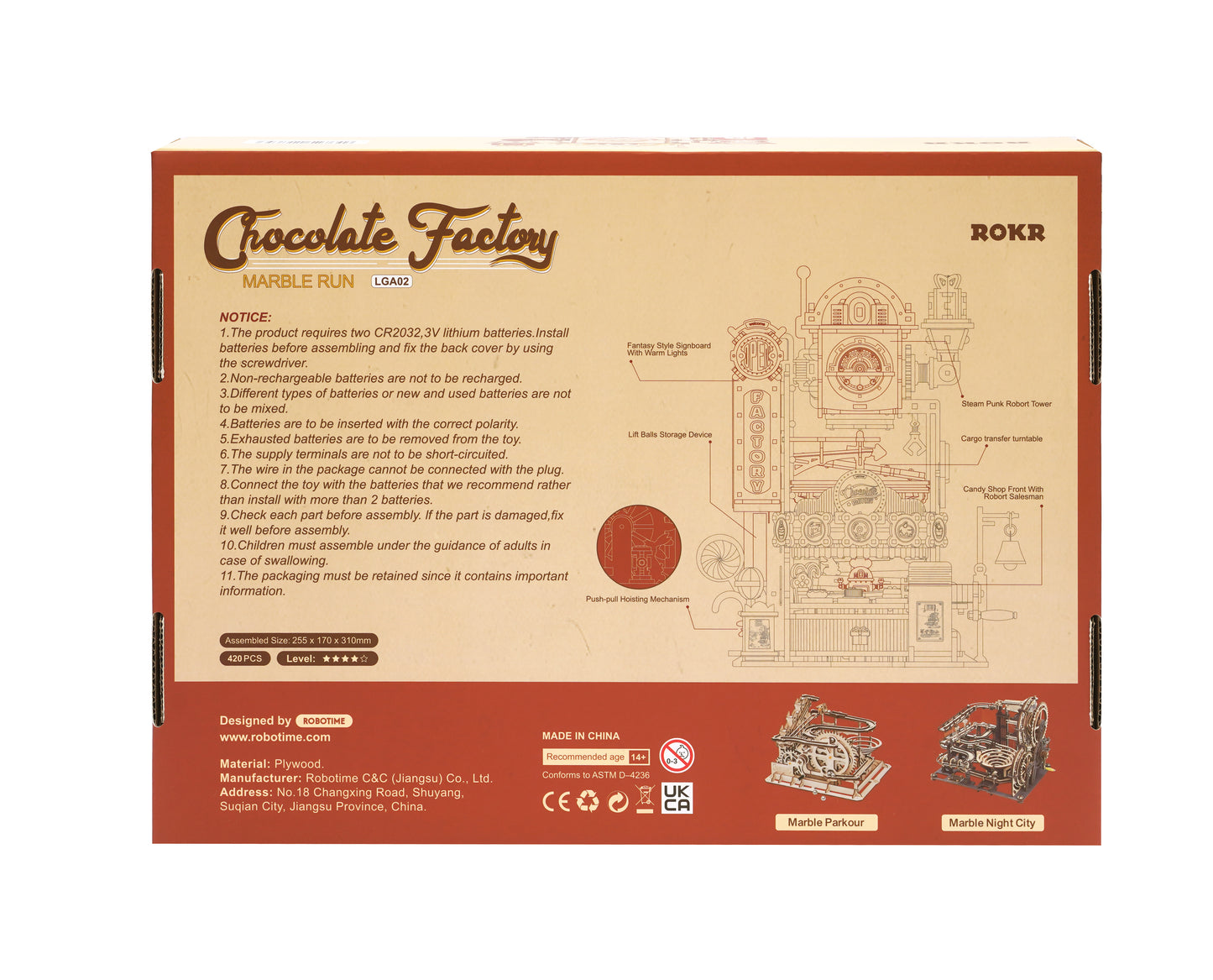 Robotime 3D Wooden Puzzle Toy - marble run - Chocolate Factory - Woodylands Crafts