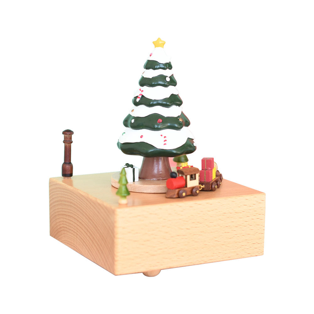 Wooden Music Box - Square Christmas Tree - Merry Christmas tune