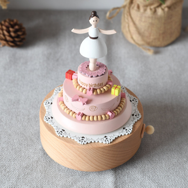 Wooden Dancing Ballerina Music Box Cake - Happy Birthday tune