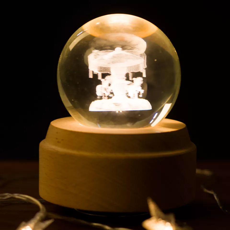 3D Crystal Baby Night Light Snowglobe Music Box - Merry Go Rounds Carousel