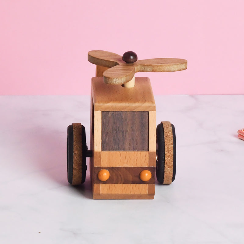 Woodylands Wind-up Toy Cars - Helicopter Music Box - Memory tune - Woodylands Vehicles