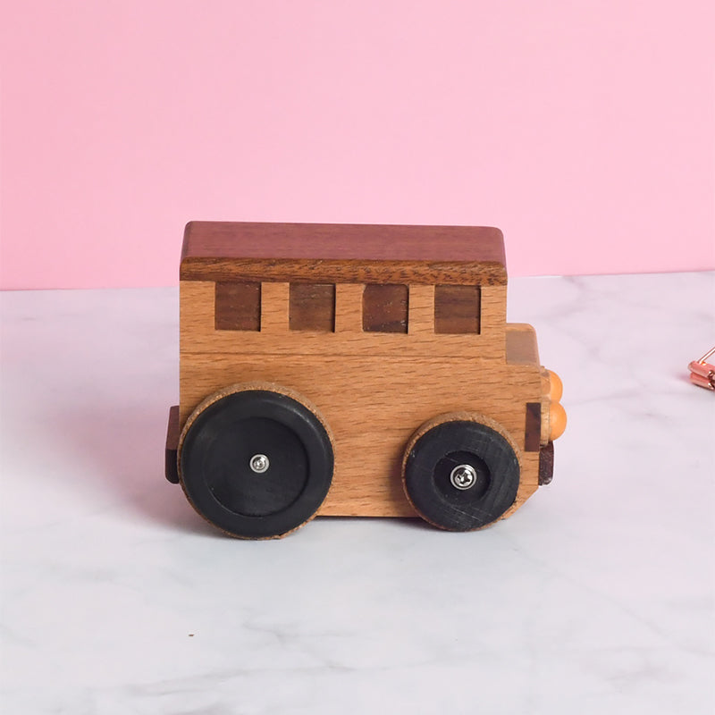 Woodylands Wind-up Toy Cars - Bus Music Box - Memory tune - Woodylands Vehicles