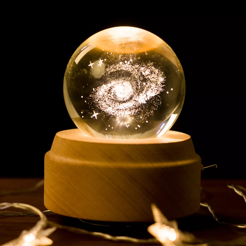 3D Crystal Baby Night Light Snowglobe Music Box - Milky Way Galaxy