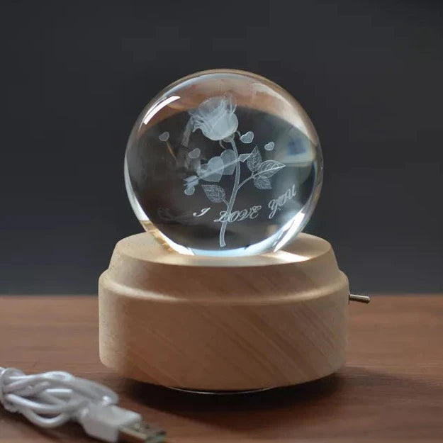 3D Crystal Baby Night Light Snowglobe Music Box - Rose