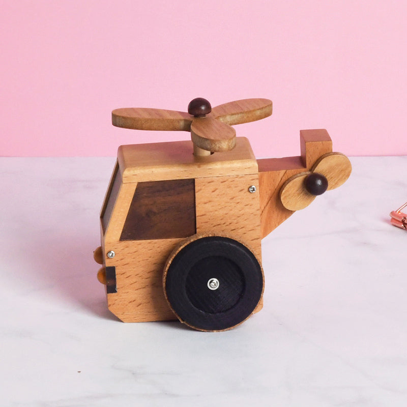 Woodylands Wind-up Toy Cars - Helicopter Music Box - Memory tune - Woodylands Vehicles
