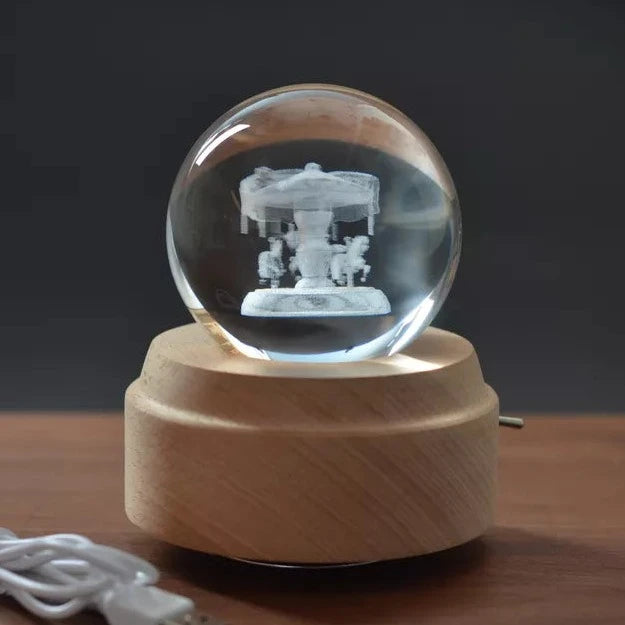3D Crystal Baby Night Light Snowglobe Music Box - Merry Go Rounds Carousel