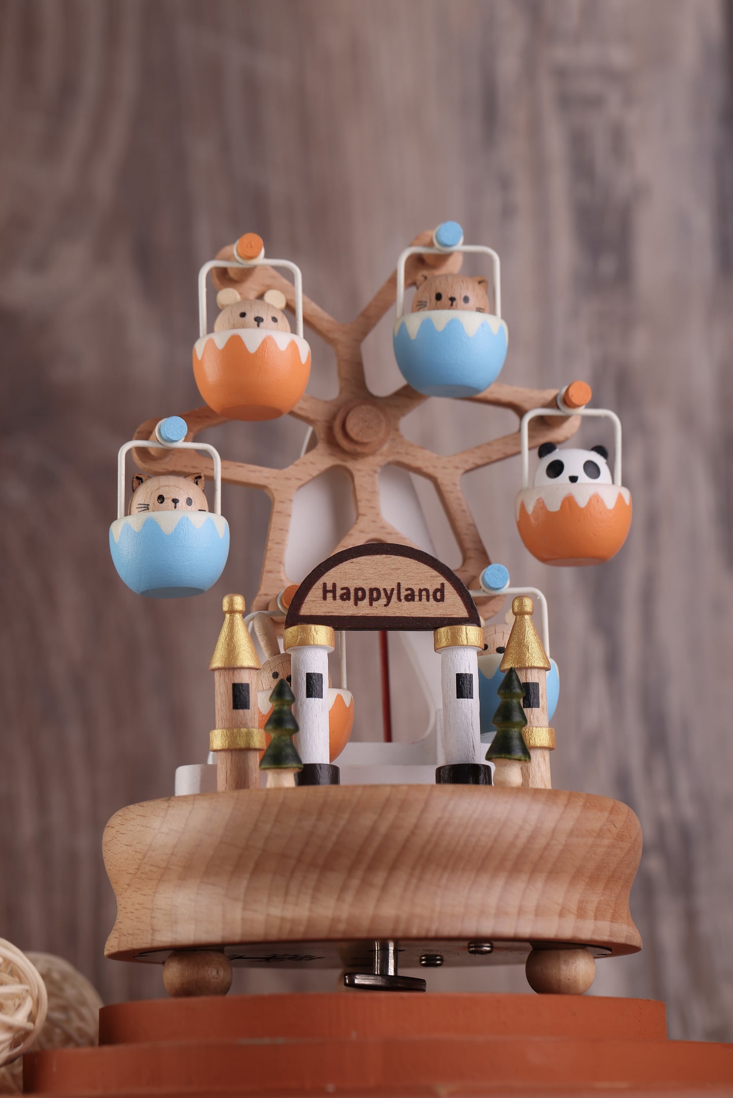 Wooden Music Box - Kitty cat & friends Ferris wheel - Love Story Tune
