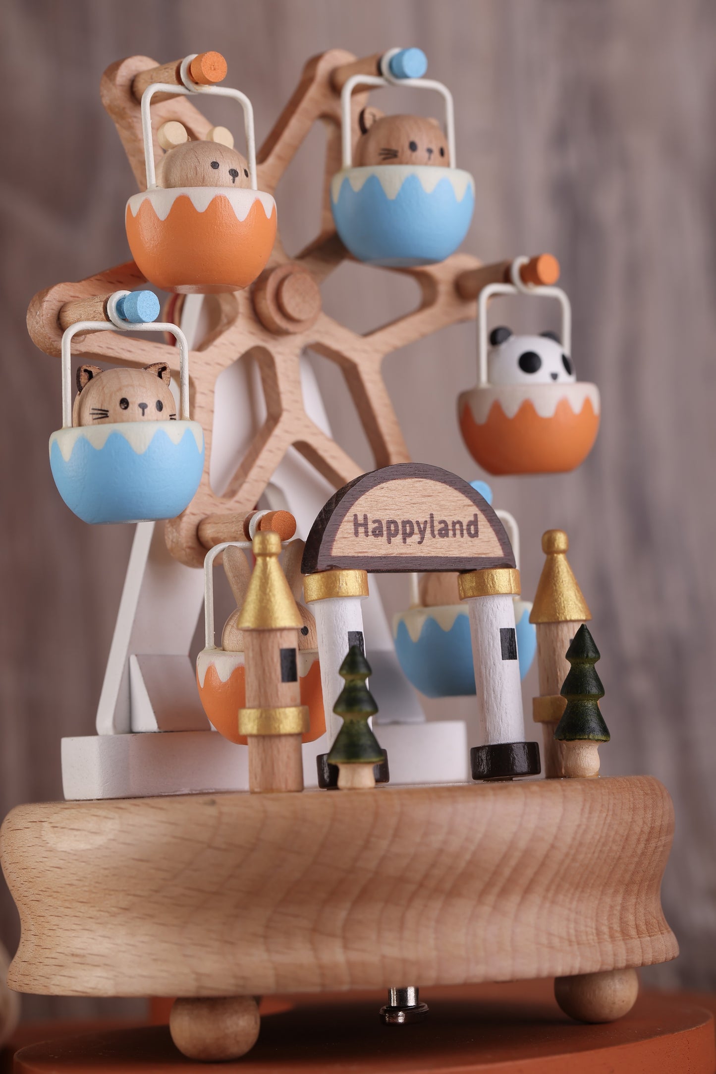 Wooden Music Box - Kitty cat & friends Ferris wheel - Love Story Tune