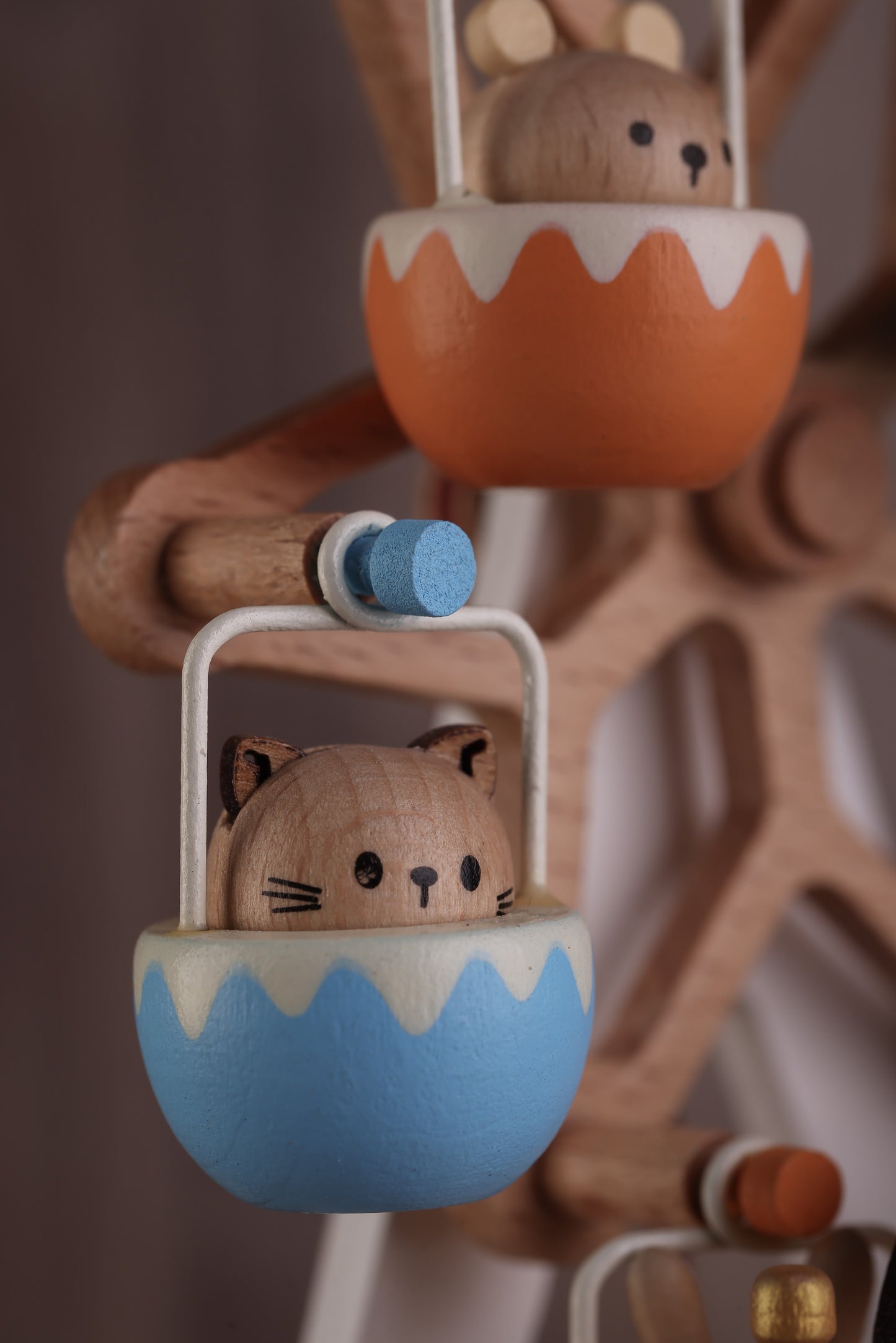 Wooden Music Box - Kitty cat & friends Ferris wheel - Love Story Tune