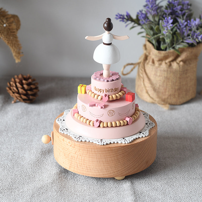 Wooden Dancing Ballerina Music Box Cake - Happy Birthday tune