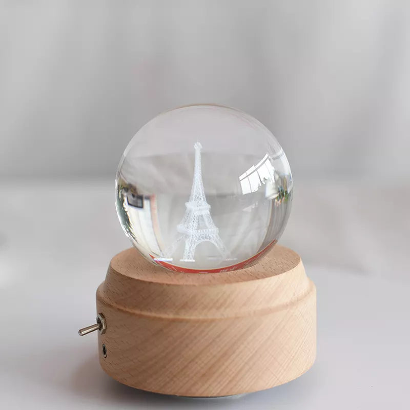 3D Crystal Baby Night Light Snowglobe Music Box - Eiffel Tower