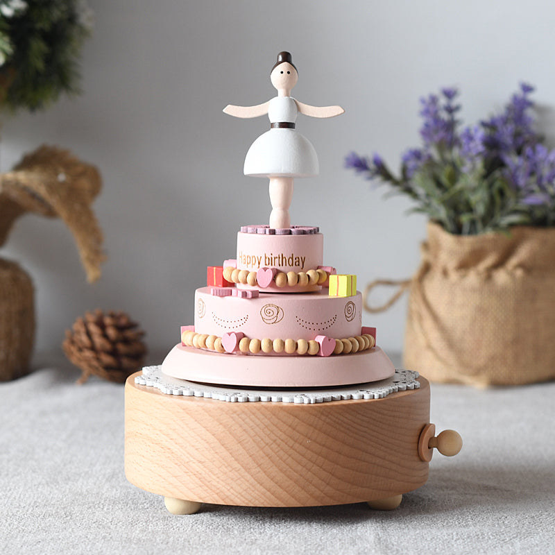 Wooden Dancing Ballerina Music Box Cake - Happy Birthday tune