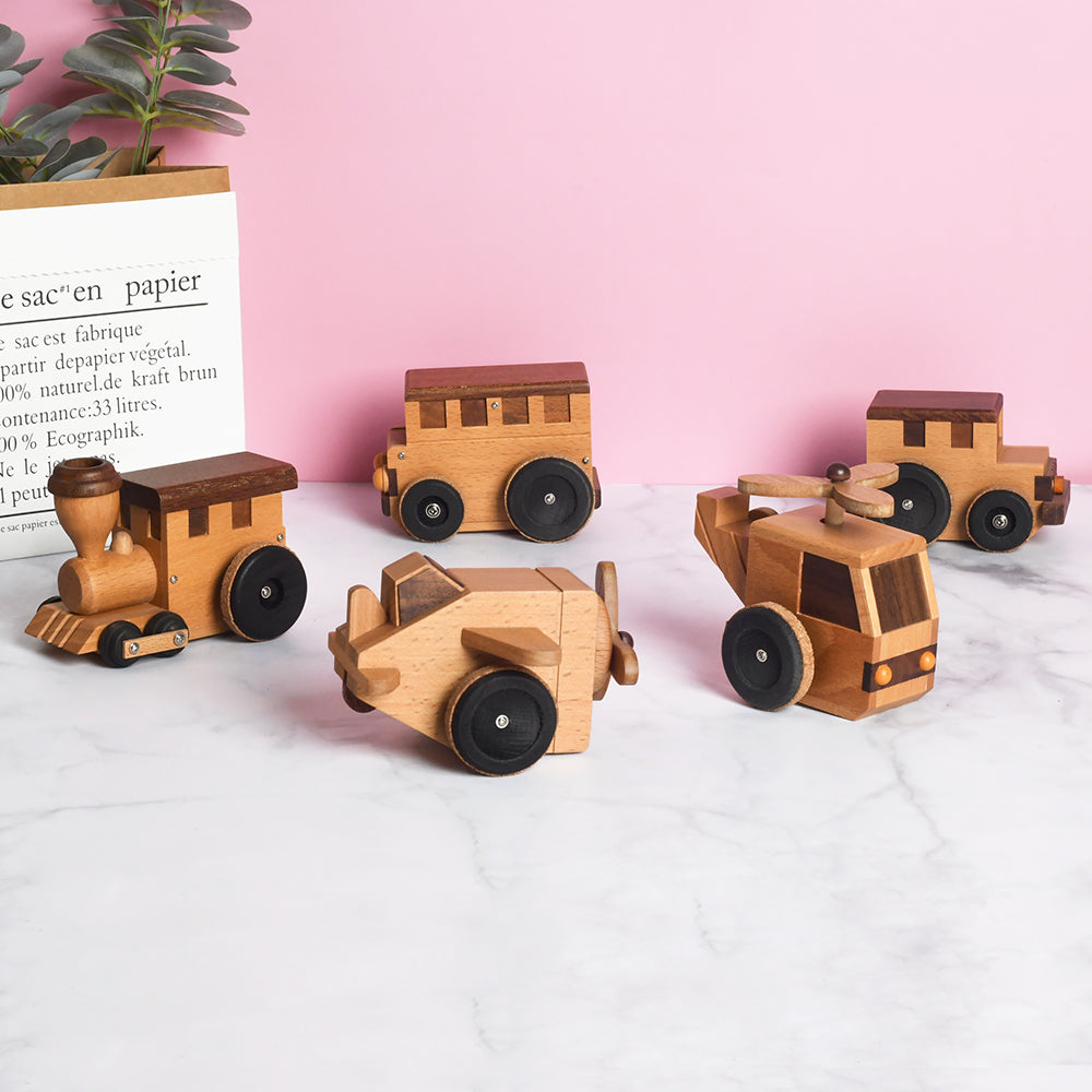 Woodylands Wind-up Toy Cars - Helicopter Music Box - Memory tune - Woodylands Vehicles