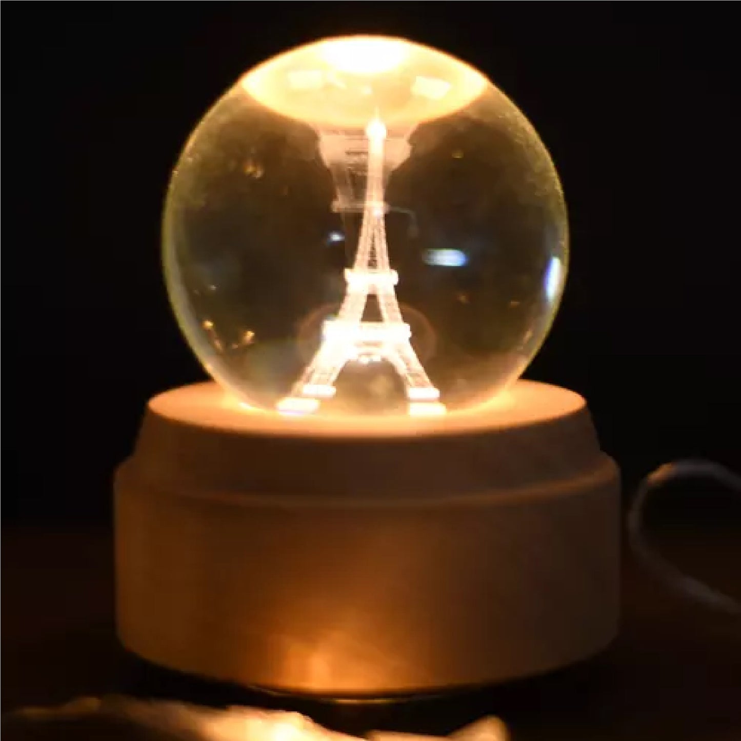 3D Crystal Baby Night Light Snowglobe Music Box - Eiffel Tower