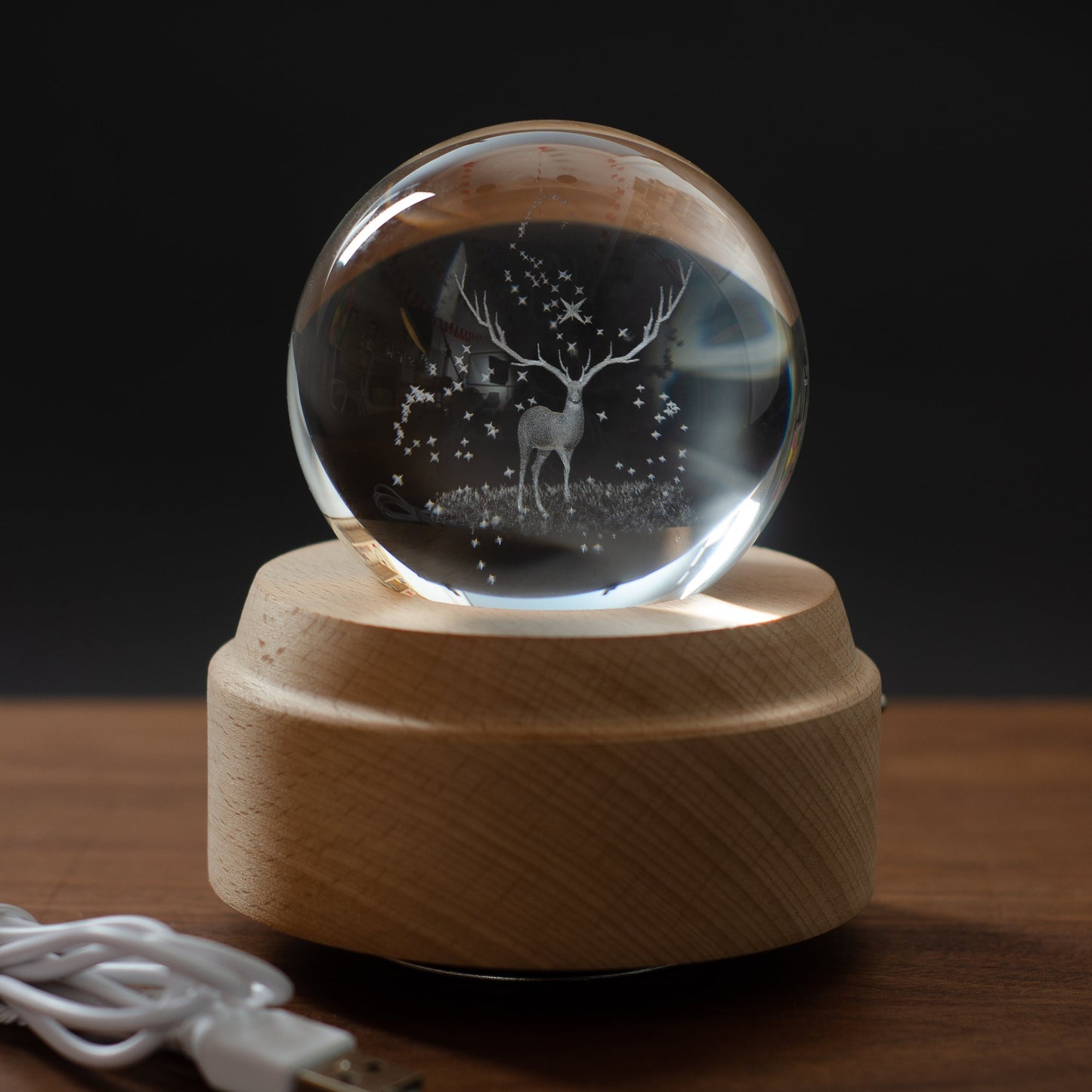 3D Crystal Baby Night Light Snowglobe Music Box - Reindeer