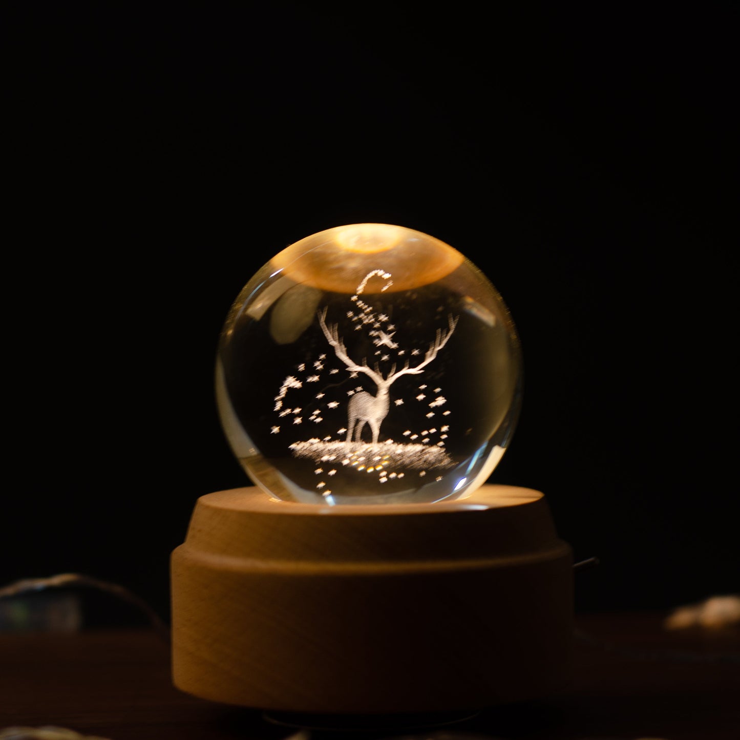 3D Crystal Baby Night Light Snowglobe Music Box - Reindeer