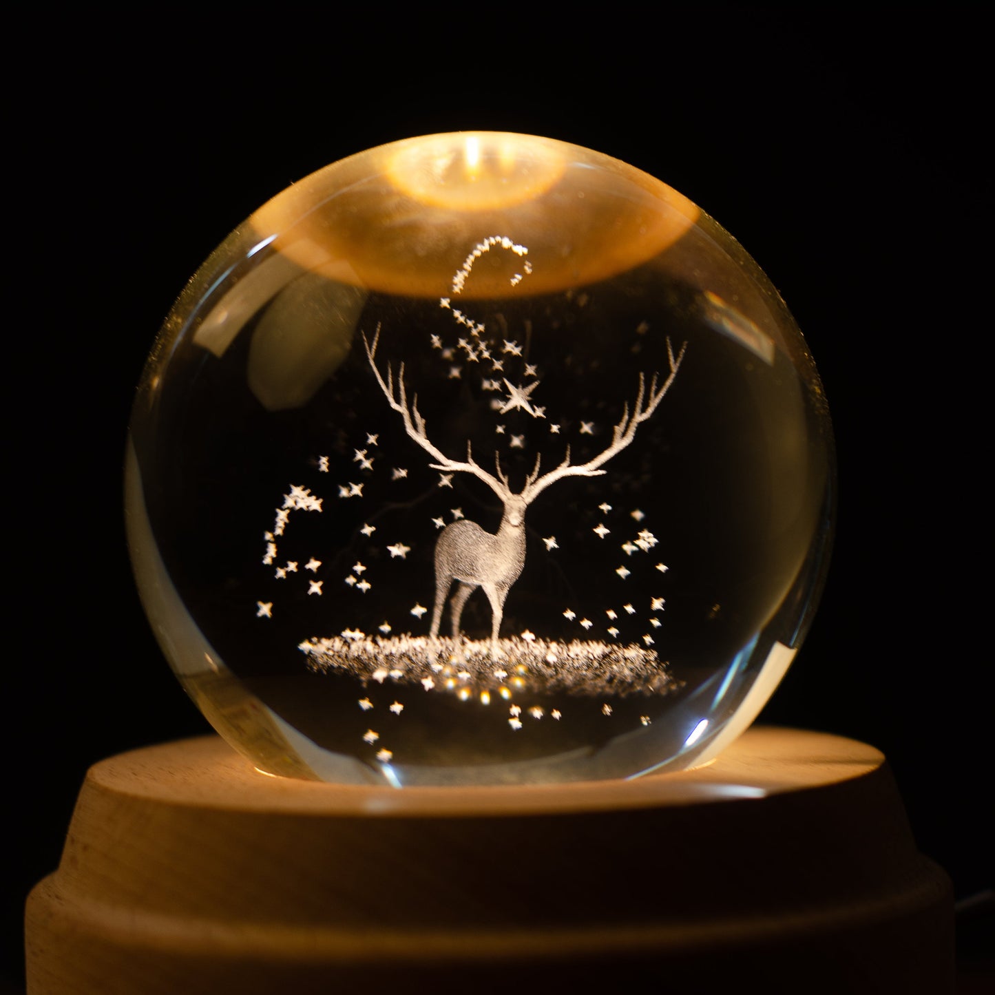 3D Crystal Baby Night Light Snowglobe Music Box - Reindeer
