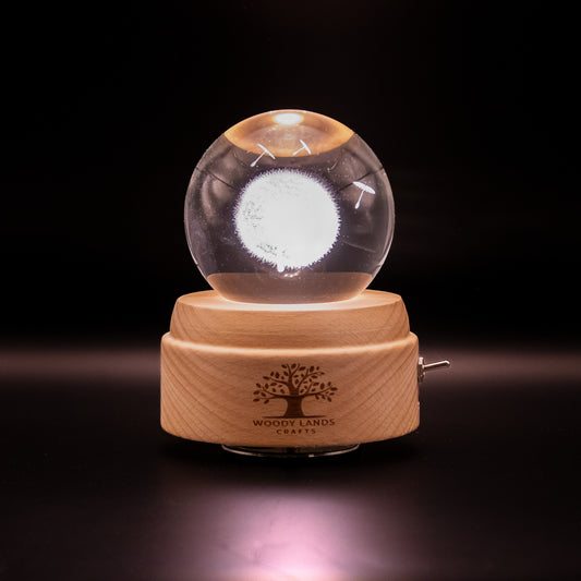 3D Crystal Baby Night Light Snowglobe Music Box - White Dandelion