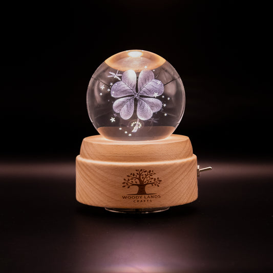 3D Crystal Baby Night Light Snowglobe Music Box - Four Leaf Clover