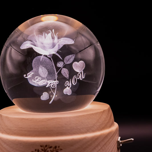 3D Crystal Baby Night Light Snowglobe Music Box - Rose