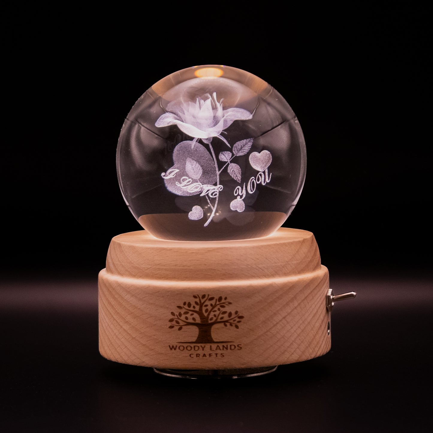 3D Crystal Baby Night Light Snowglobe Music Box - Rose