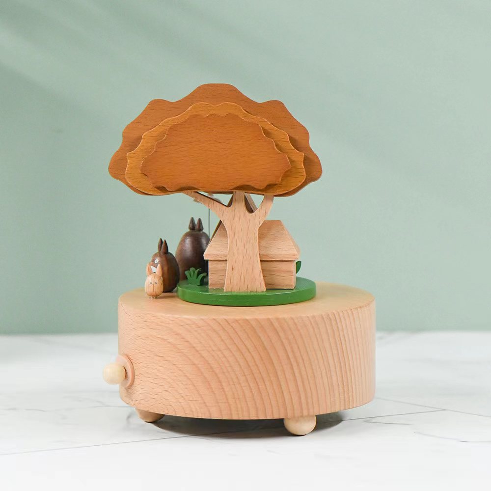 Wooden Music Box - Three Totoro under a tree - City of the sky tune