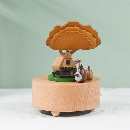 Wooden Music Box - Three Totoro under a tree - City of the sky tune