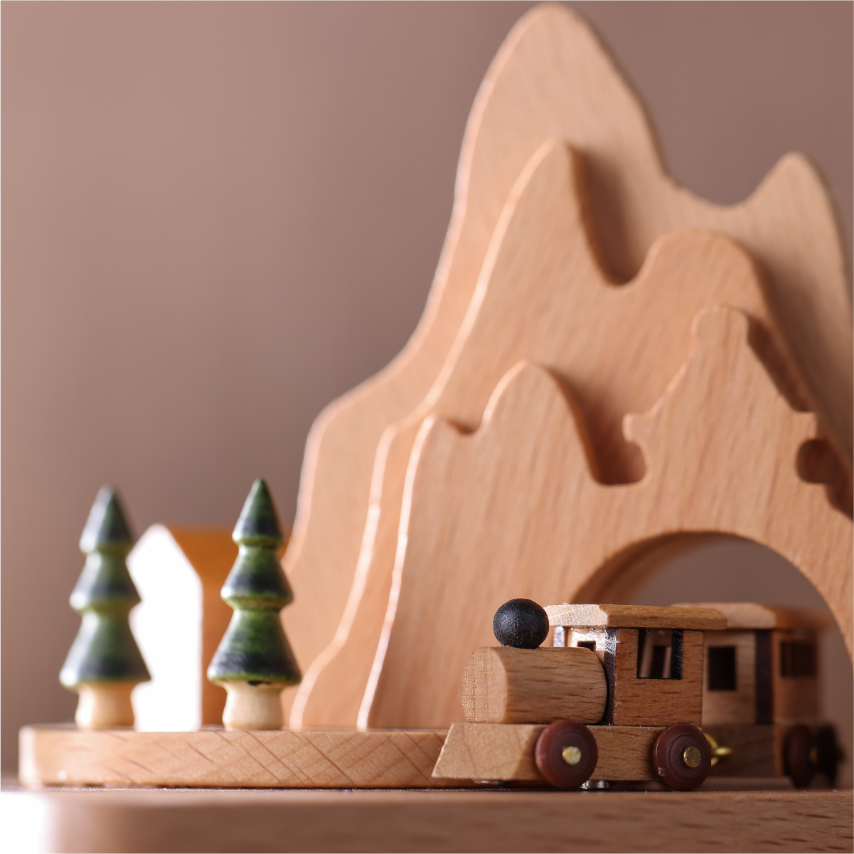 Wooden train music box