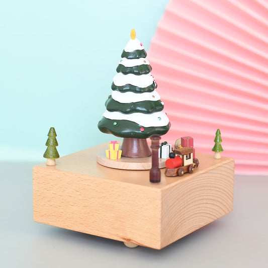 Wooden Music Box - Square Christmas Tree - Merry Christmas tune