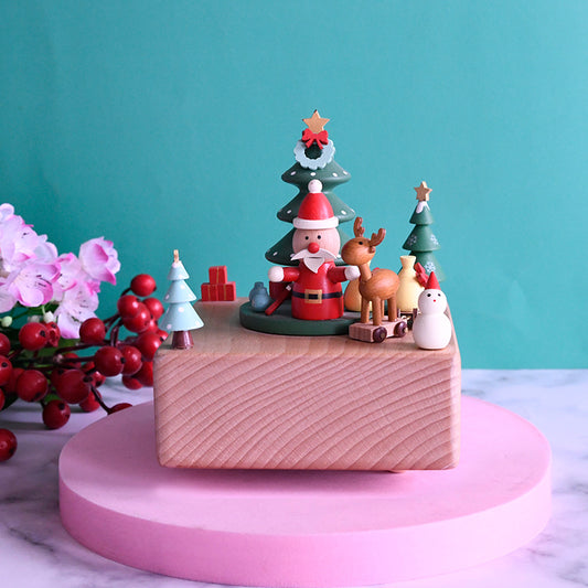 Wooden Music Box - Santa's Sled - Merry Christmas tune