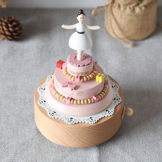 Wooden Dancing Ballerina Music Box Cake - Happy Birthday tune