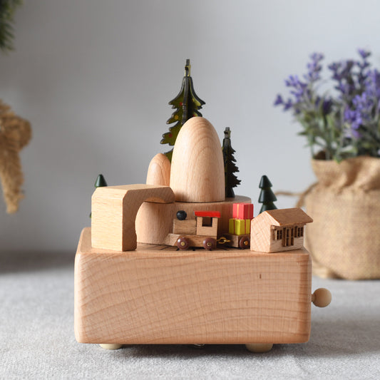 Wooden Music Box - Christmas Gifts Train Music Box Natural Wood