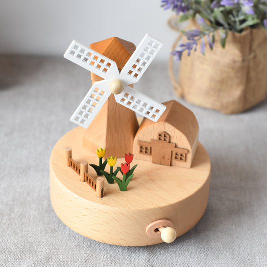Wooden Music Box - Dutch Windmill - The city of the sky tune