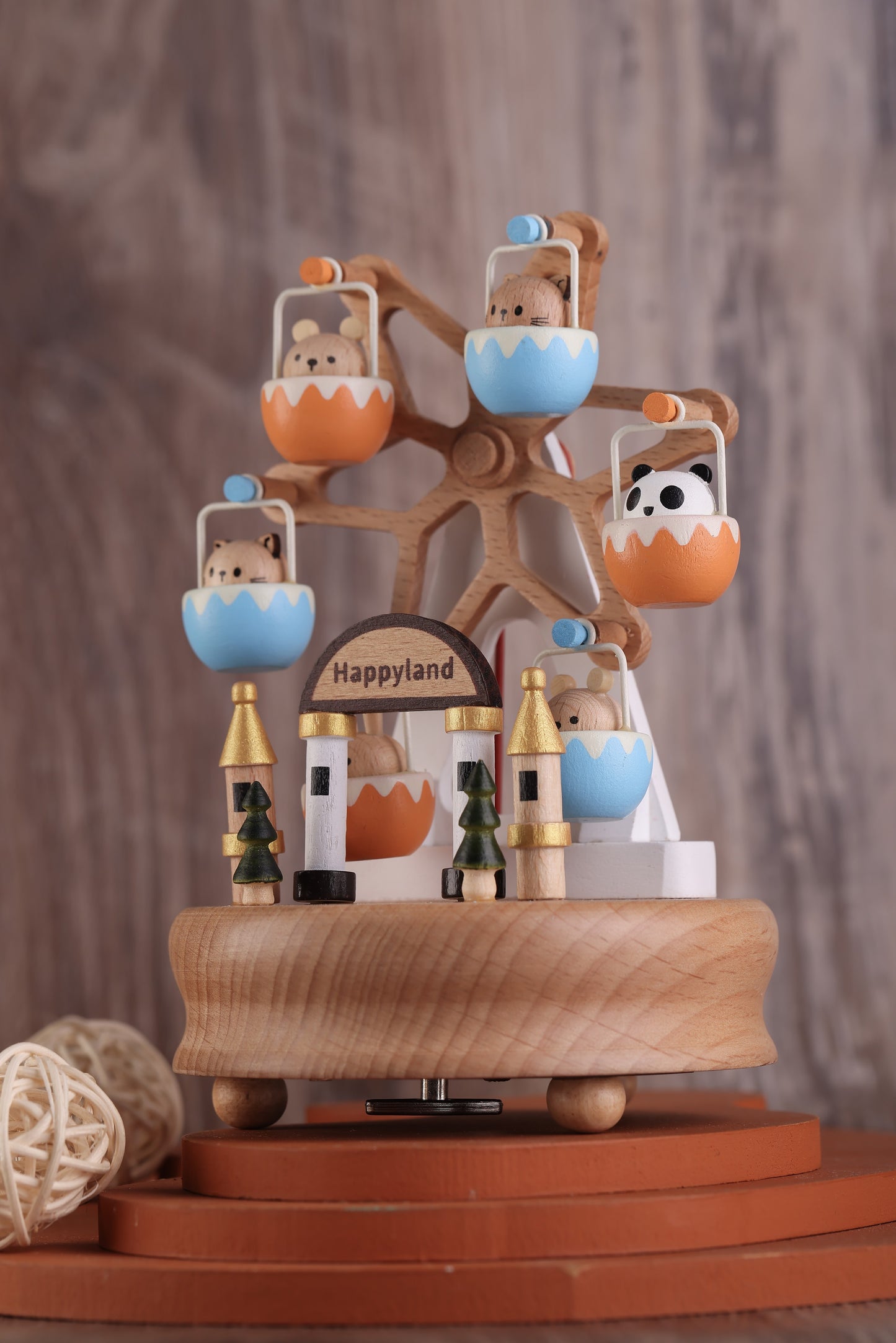 Wooden Music Box - Kitty cat & friends Ferris wheel - Love Story Tune