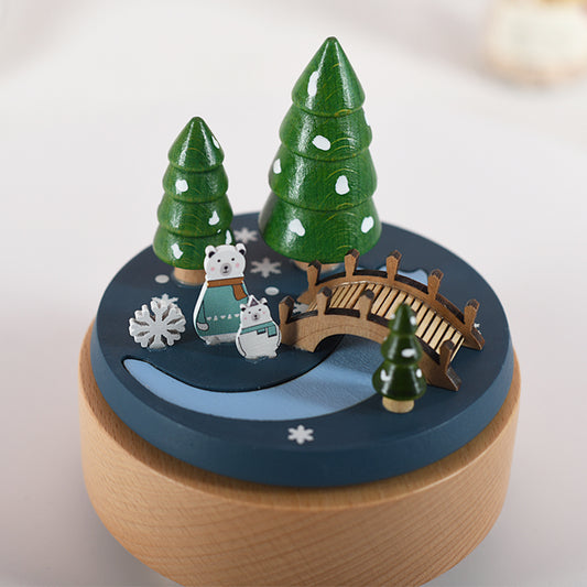 Wooden Music Box - Winter Forest Bear - You Are My Sunshine tune